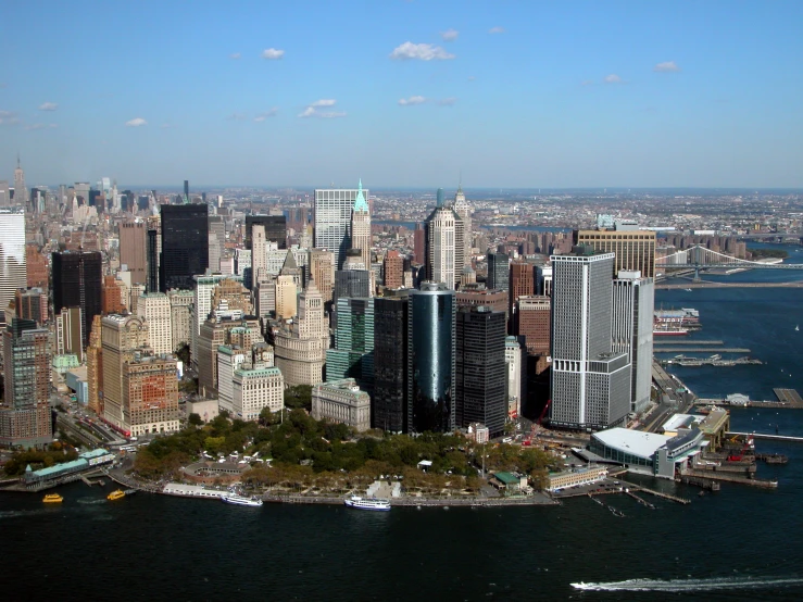 a city from an island in the middle of a harbor