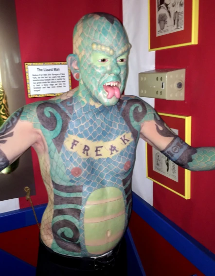 a man with blue and red body painted