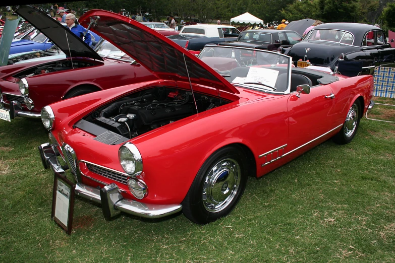 a large group of antique cars on display