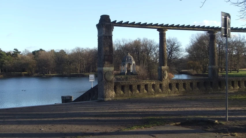 there is a bridge that extends across the water