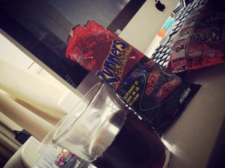 a mug of  cocoa sitting on a counter