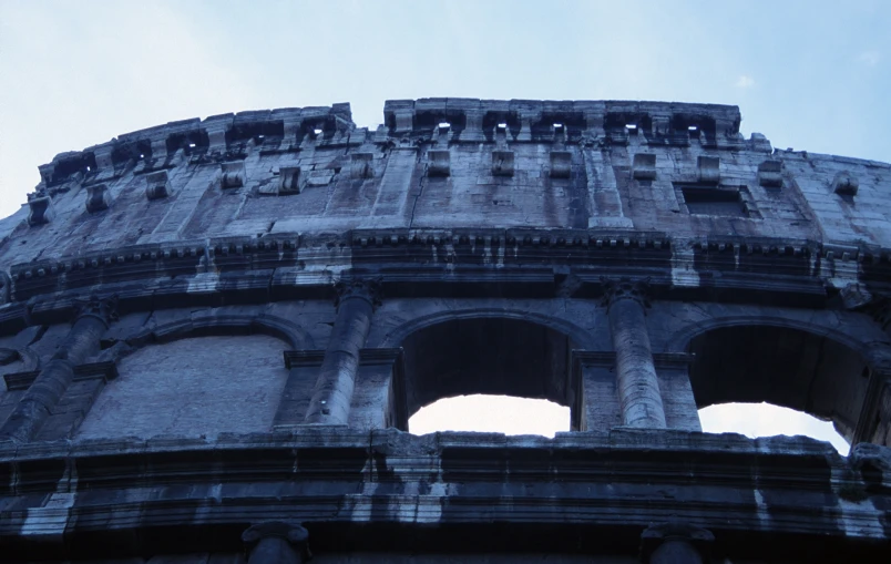 looking up at the top of a very old structure