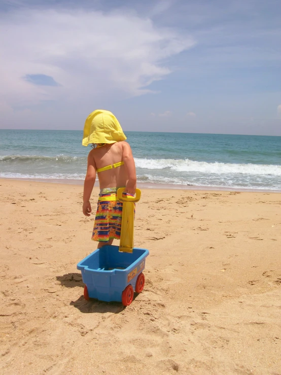 a small child in swim suit on the beach