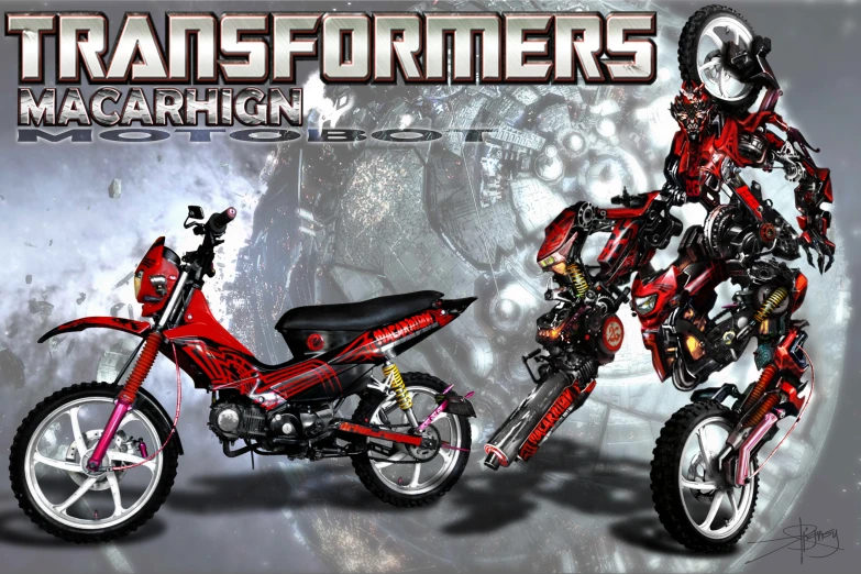 an illustration of the new red and black motorbike from tv - series traenstormers