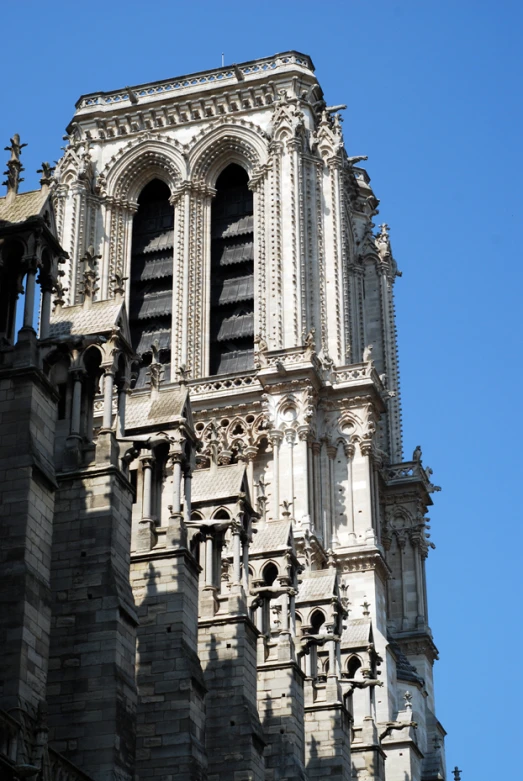 the spire of a large old building against a clear sky