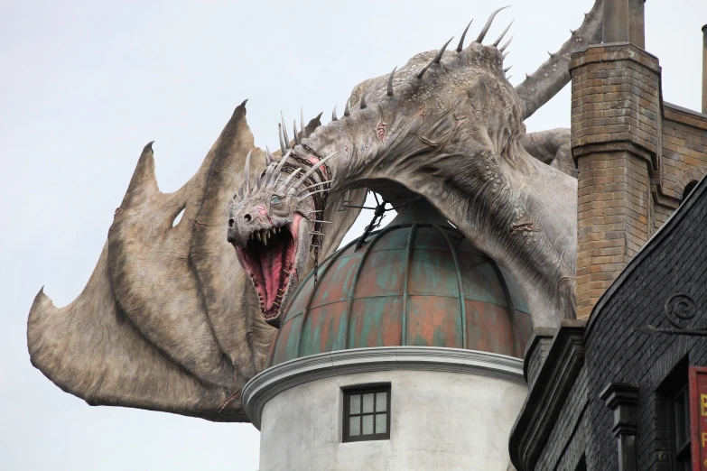 a large dragon on top of a house