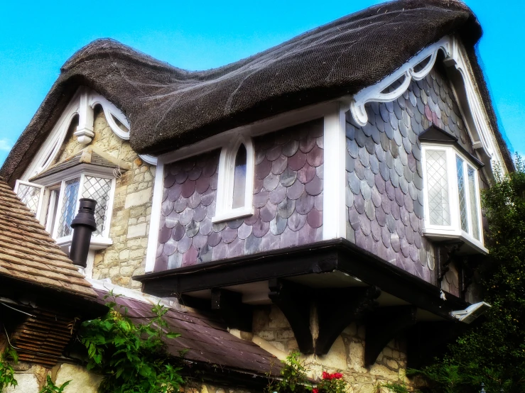 a house has an unusual window and roof