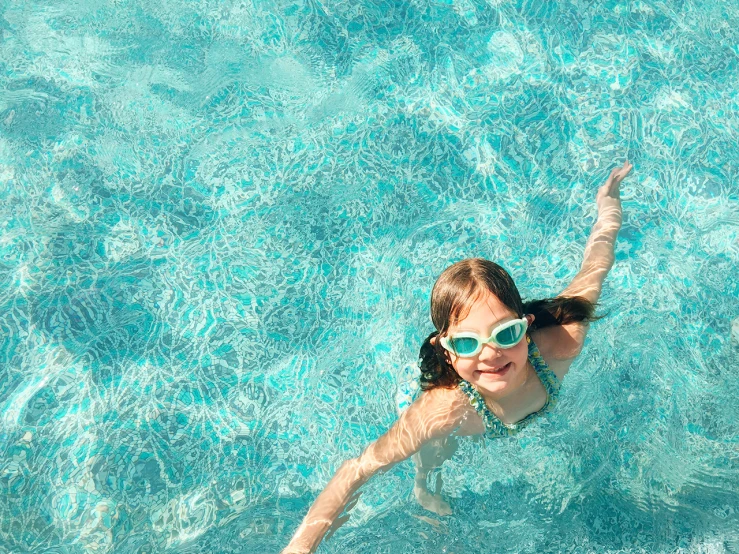 a  in the swimming pool wearing sunglasses