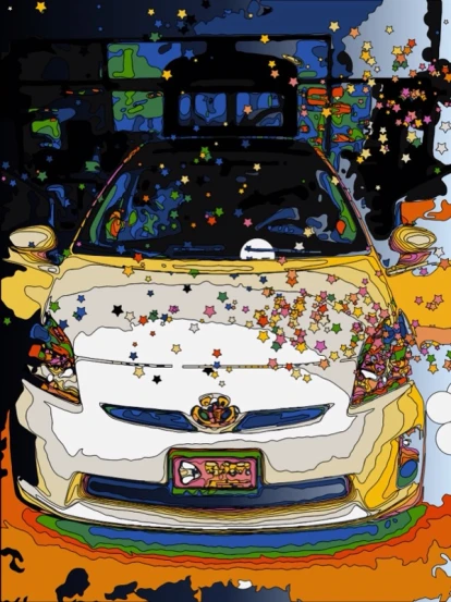 a car with stars and sparkles on the front