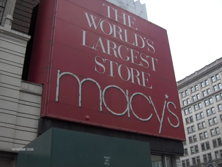 the sign for macy's new york, with an inscription on it