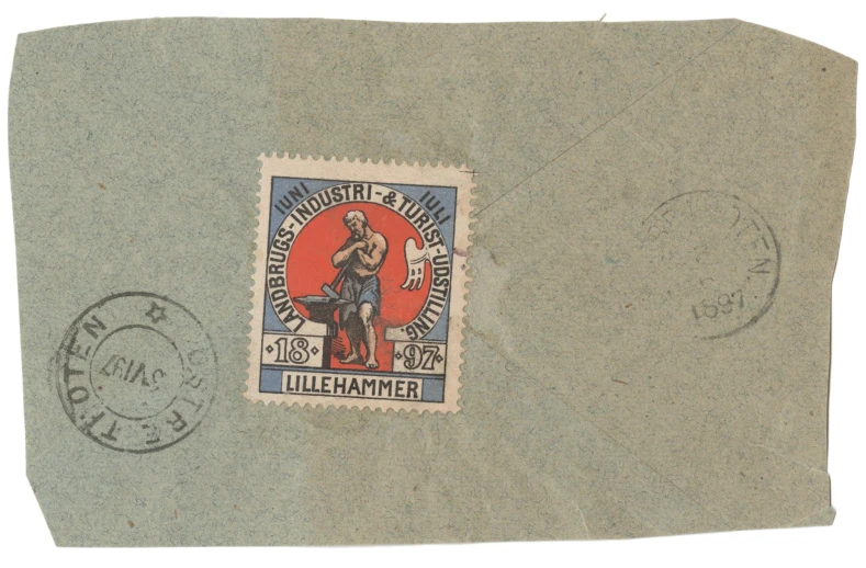 an older stamp on a paper with a man on it