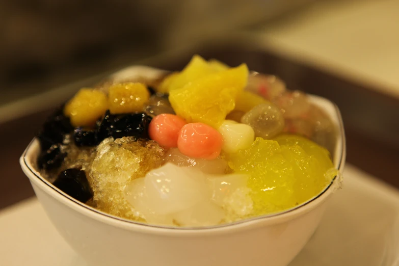 a close up s of fruit cobble in a cup