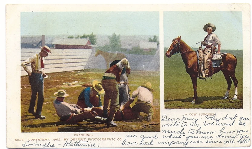 a page from an old time magazine with two images of people, horses and a man on horseback