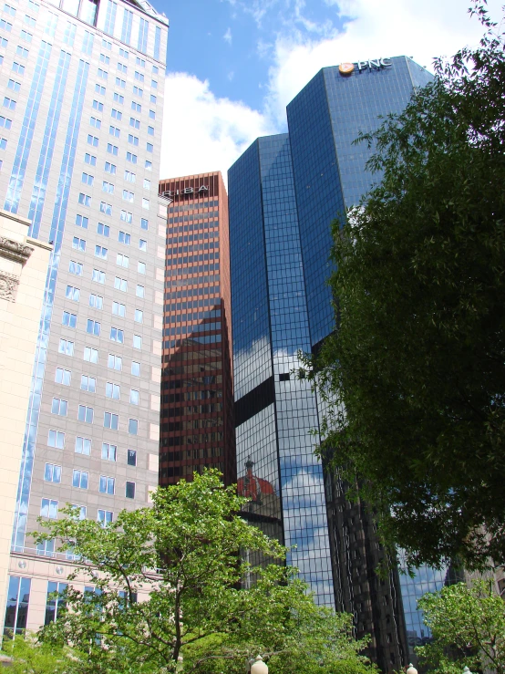 several buildings are lined up on the street