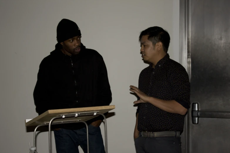 two men who are standing in front of a keyboard