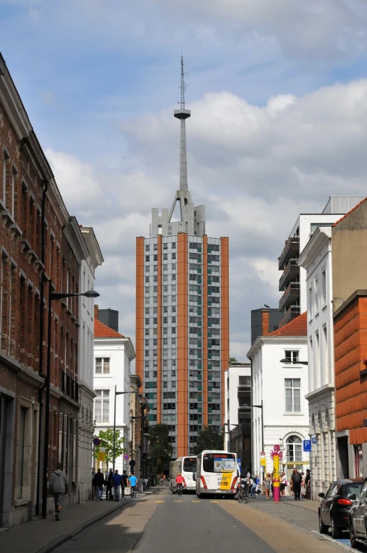 the street is narrow and empty in the city