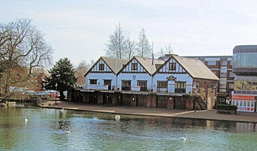 there is a building that looks like a boat house