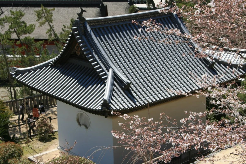 an oriental styled roof on top of a building