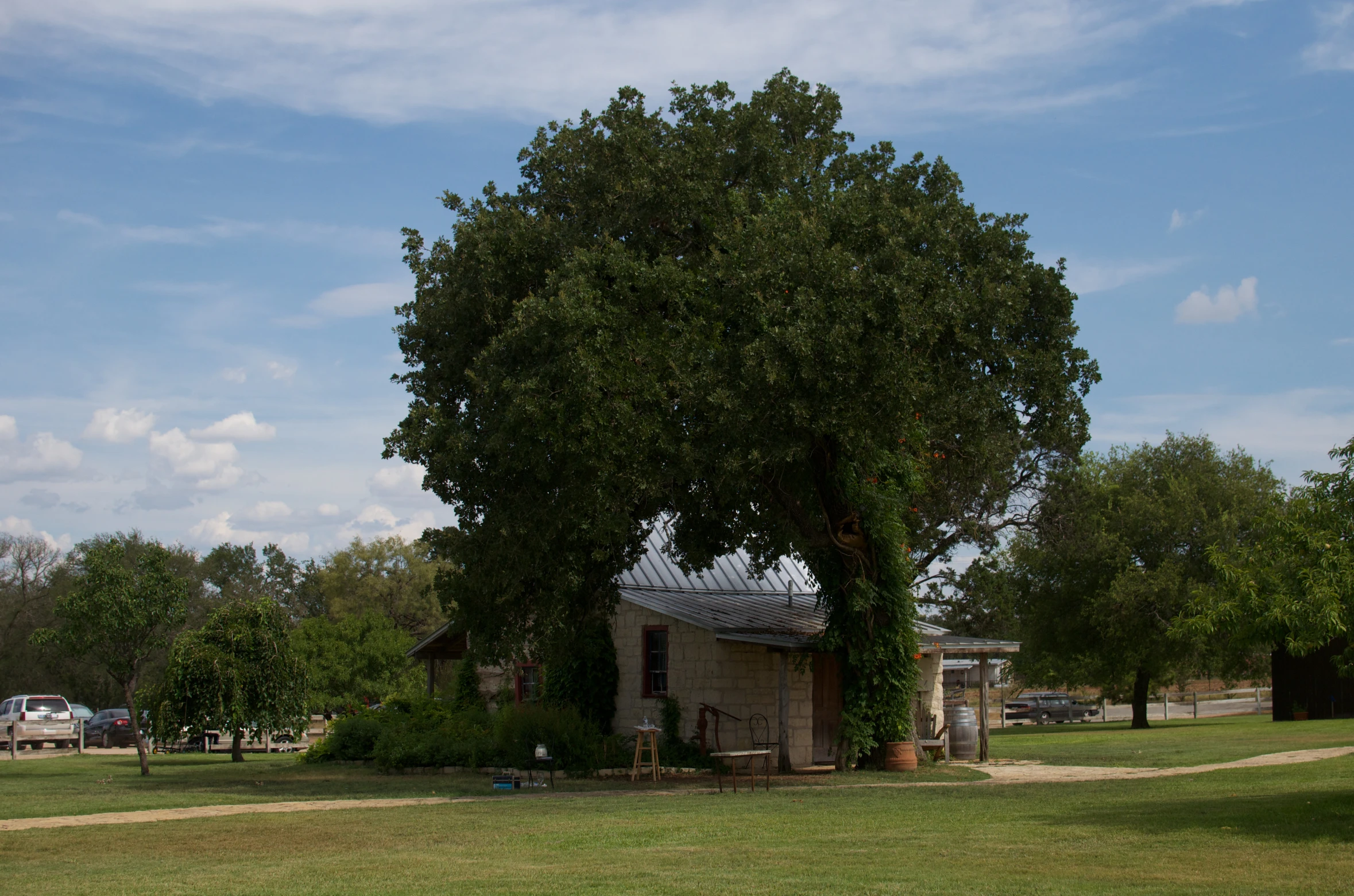 an image of a cabin in the middle of the woods