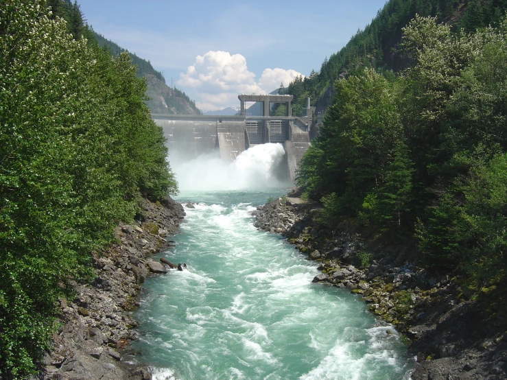 the water from the dam is being gushed