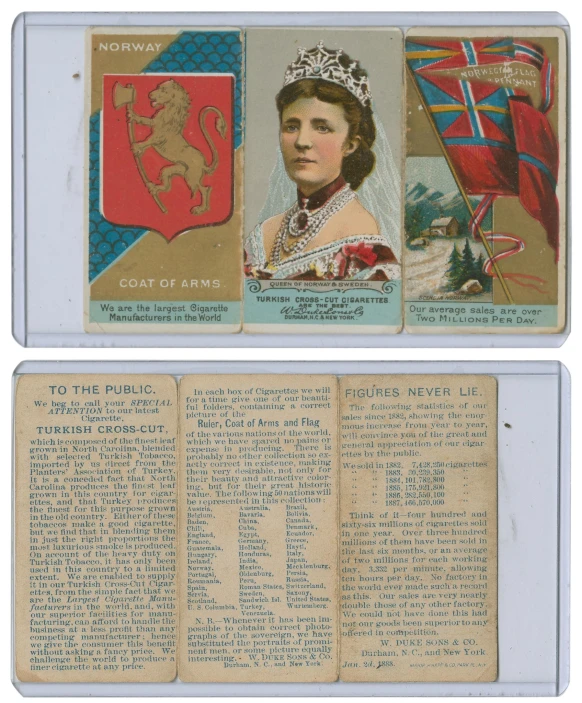 two stamps showing women in crowns and flags
