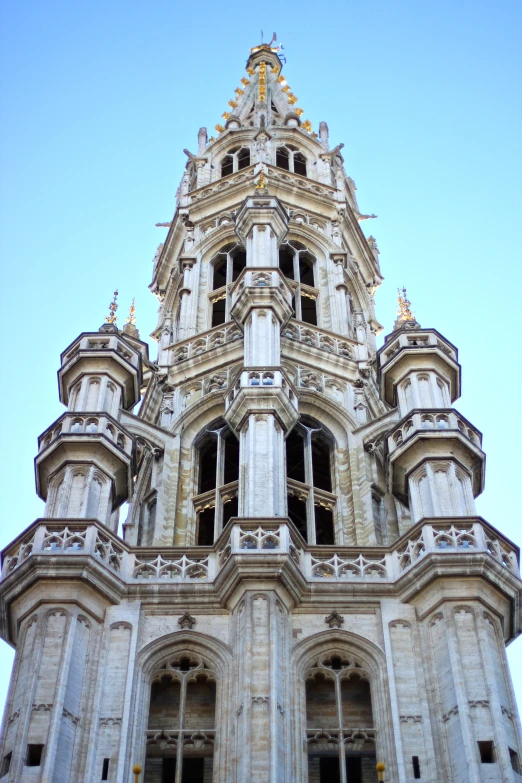 ornate architectural details on an older church tower