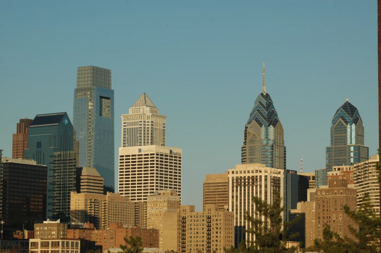 a city with skyscrs on top of it