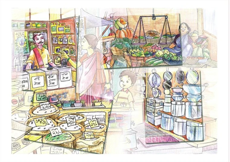 illustration of a market filled with fresh vegetables