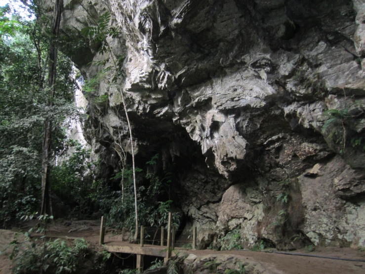 there is a walkway that goes into the cave