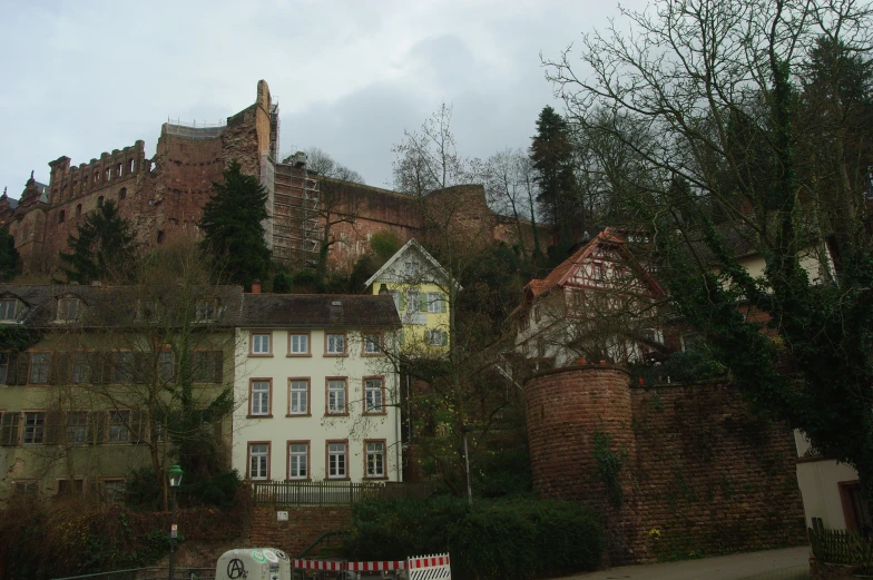 some old brick buildings along the street