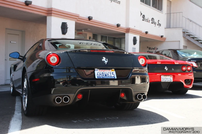 a car is parked outside a building on the street