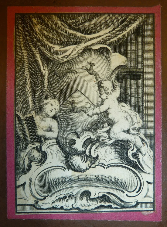 an old engraving depicting two women on the bed with a dragon in their arms