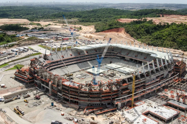 an overhead view of the stadium as it is being constructed