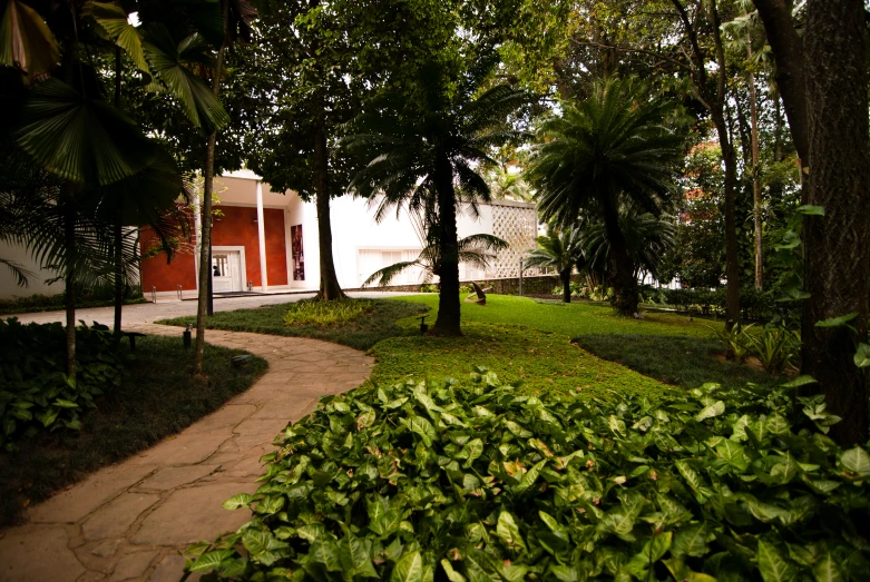 a building sitting on top of a lush green forest