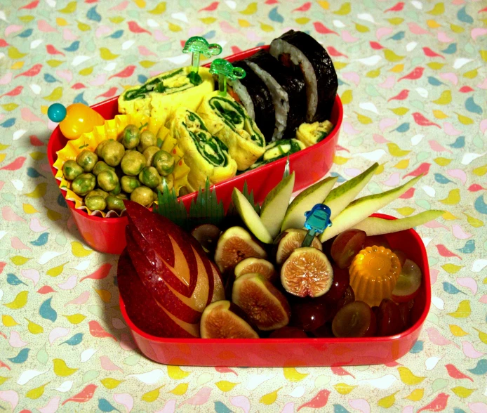 a container is filled with assorted food