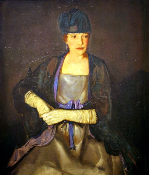 an old portrait of a woman wearing an apron