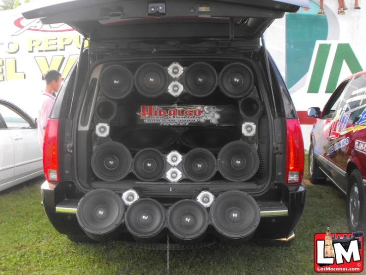 a car is full of speakers for sound system