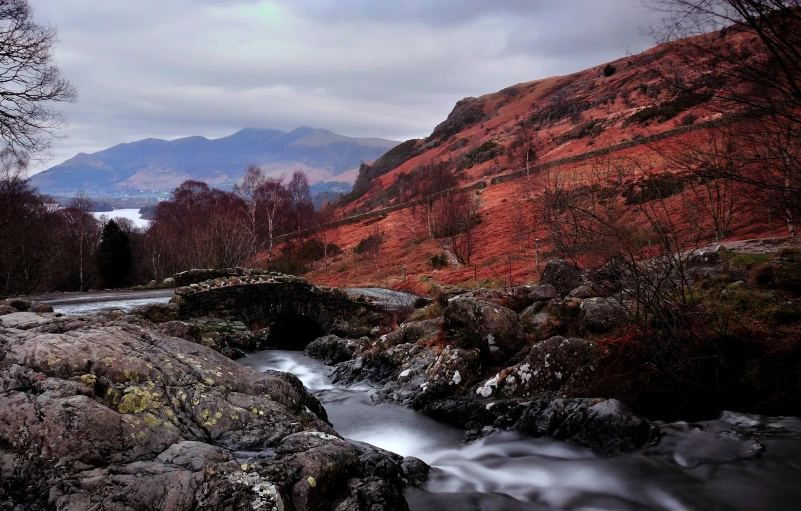 a river in a small stream surrounded by rocks