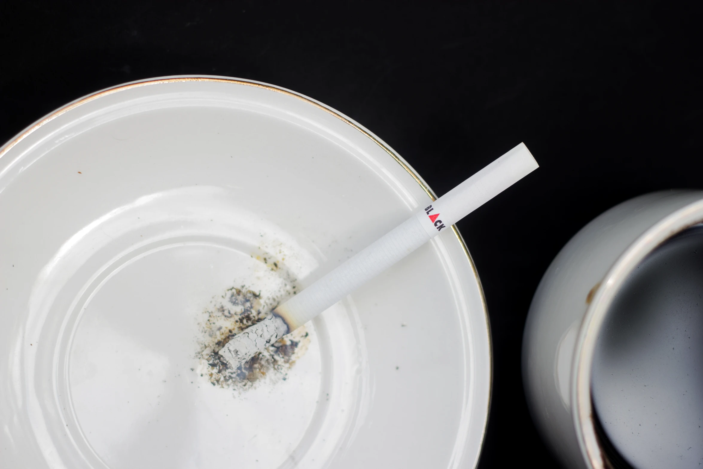 the cigarettes are in the ashtray on the plate