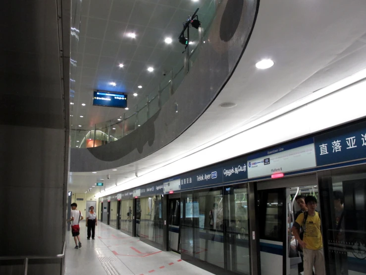 a subway station with a large window and door