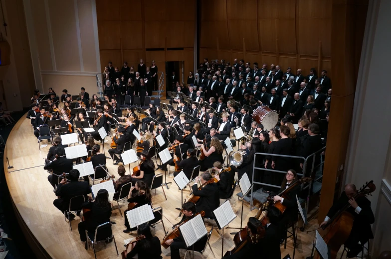 an image of a conductor conductor on the stage with orchestra