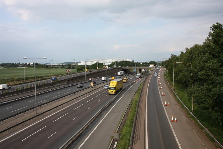 a highway is lined with lots of cars on it