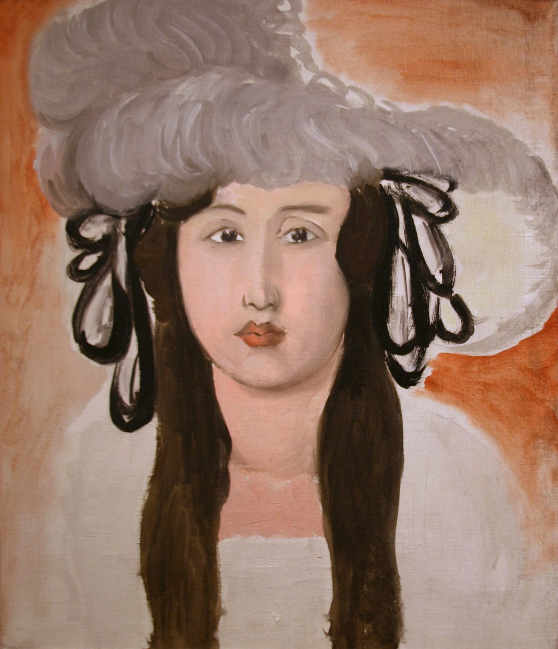 the portrait is made up of a painting of a girl with long hair