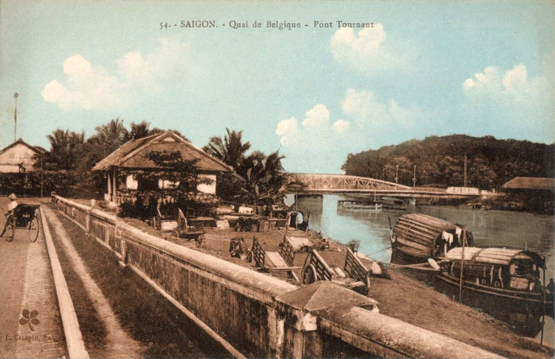 this is an old pograph of the train station and river