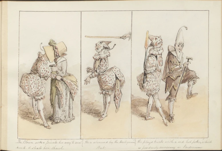four drawings depicting the life and times of an african 