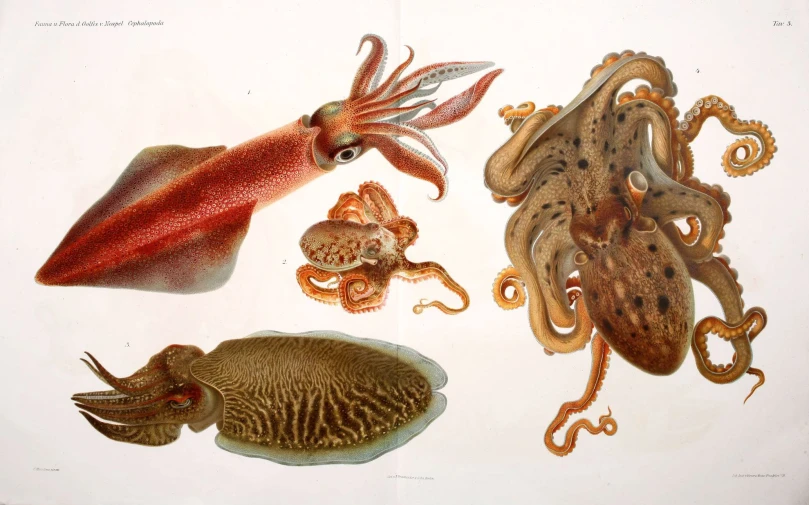 sea life including squid, octo and sea slug