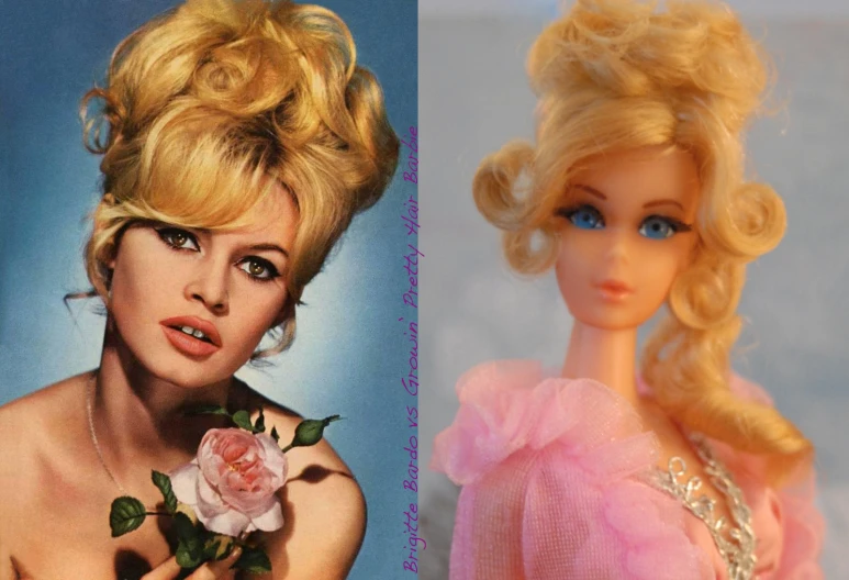 a barbie is shown with a large flower in her hair