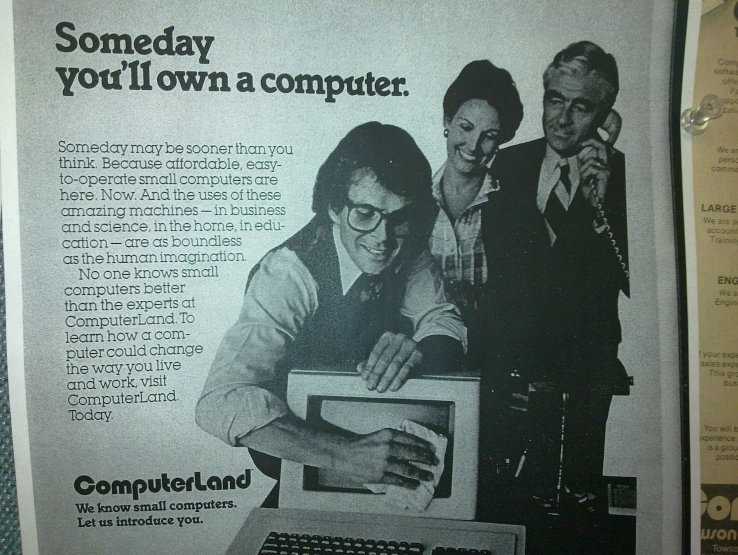 this old advertit shows a computer teacher and his students