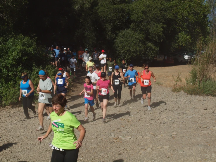 a number of people in running clothes on a road