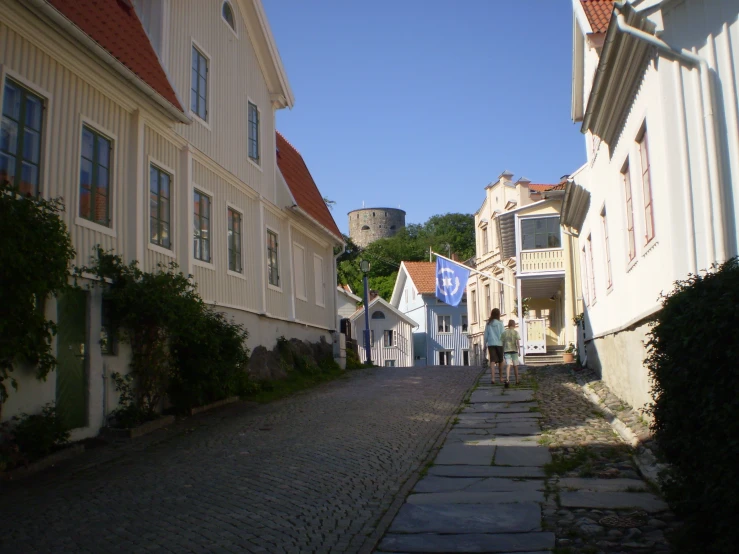 an old town with cobblestone streets, cobblestones and buildings